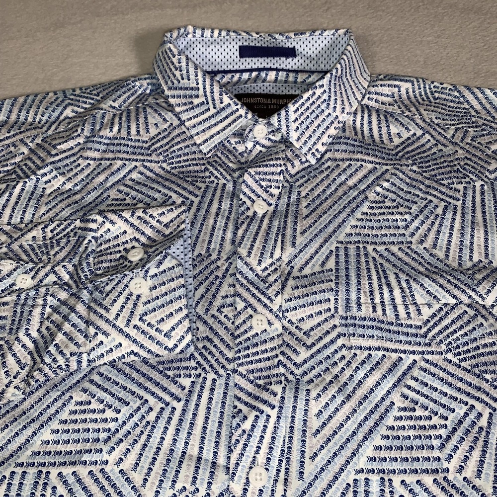 Johnston & Murphy Shirt Mens Large Blue Skull Crossbones Long Sleeve Button Down